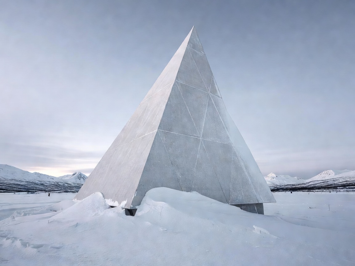 Arctic Cathedral Ishavskatedralen white triangular concrete structure in Tromsdalen