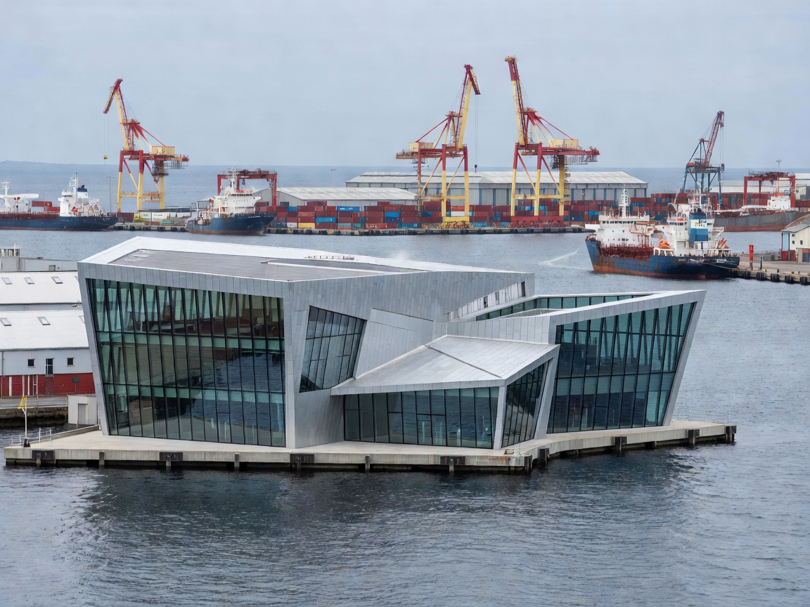 Norwegian Petroleum Museum modern geometric zinc and glass structure in Stavanger harbor